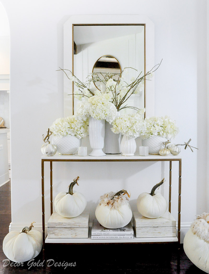 fall home tour white pumpkins beautiful console table decor