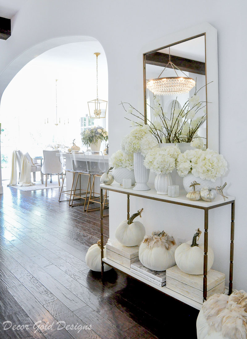 fall home tour white pumpkins console decor