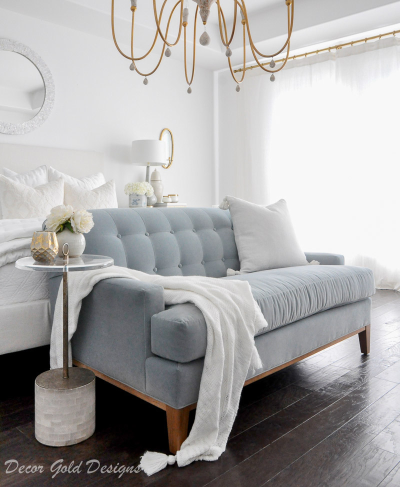 Beautiful master bedroom refresh soft blue sofa