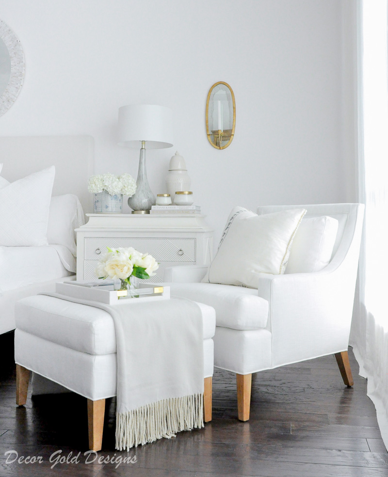 Master bedroom refresh white chair ottoman