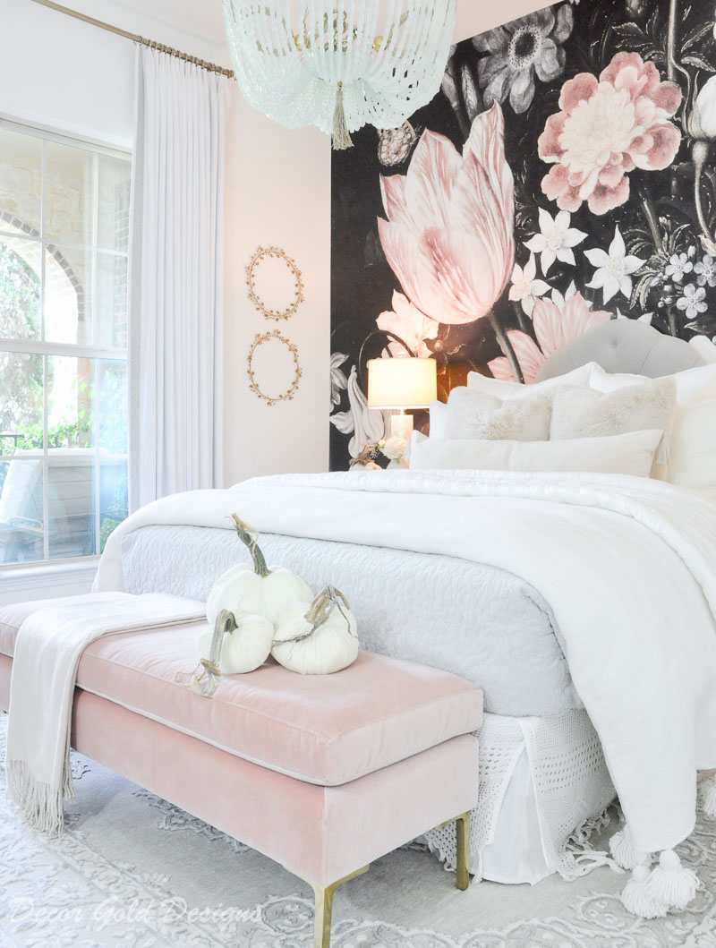 Subtle fall bedroom beautiful floral mural pink bench