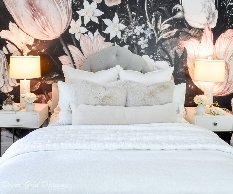 Subtle fall bedroom white cozy layered bedding