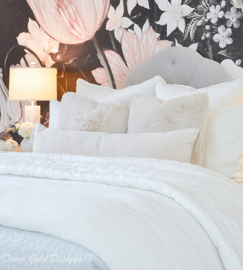 Subtle fall bedroom white cozy layered bedding