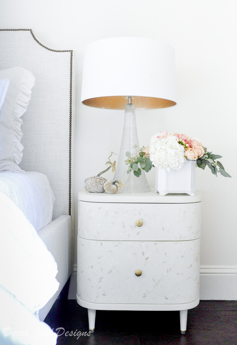 Subtle fall bedroom white nightstand floral