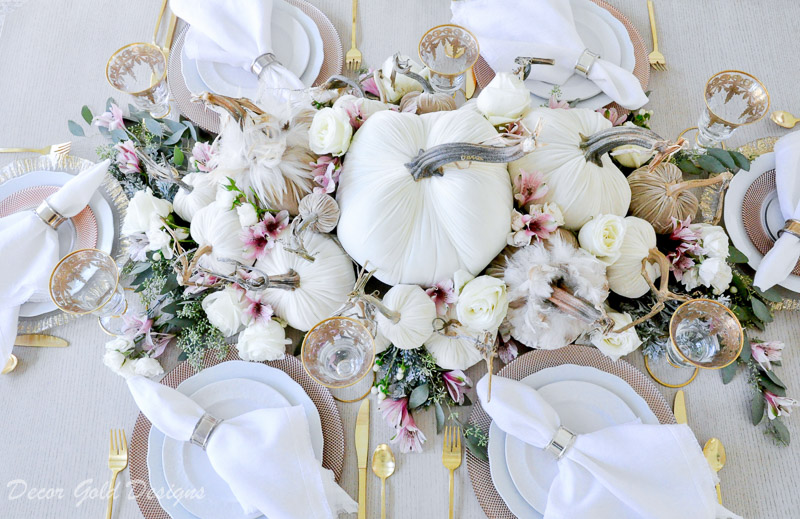 tabletop pumpkin styling neutral velvet pumpkins