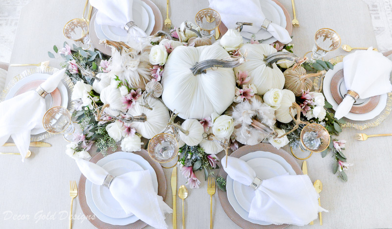 tabletop pumpkin styling neutral velvet pumpkins