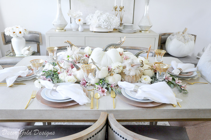 tabletop pumpkin styling neutral dining room velvet pumpkins