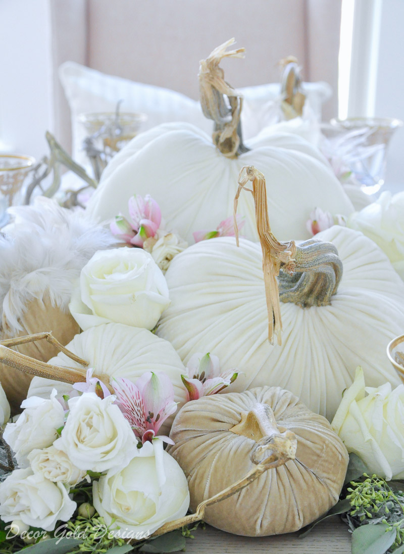 tabletop pumpkin styling neutral velvet pumpkins