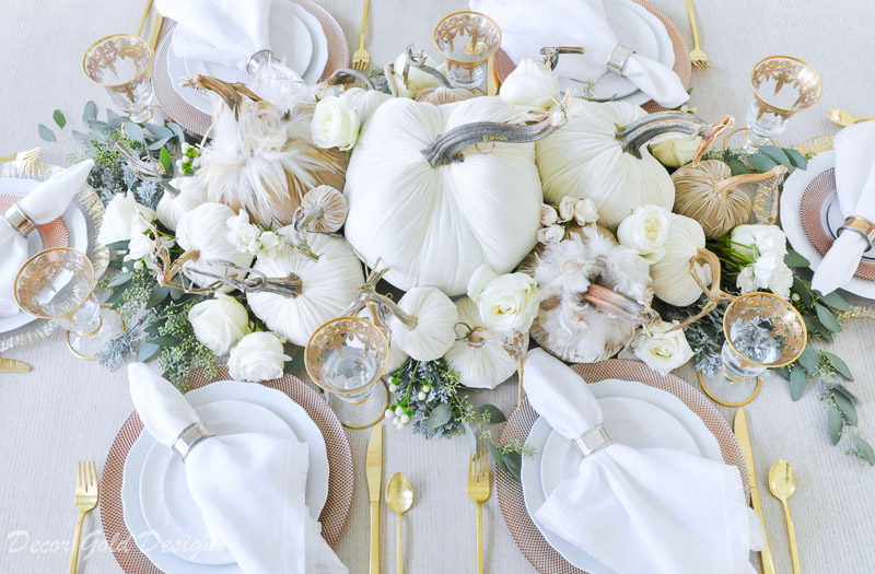 tabletop pumpkin styling neutral dining room velvet pumpkins