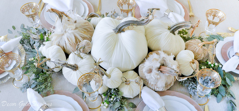 tabletop pumpkin styling steps add greenery