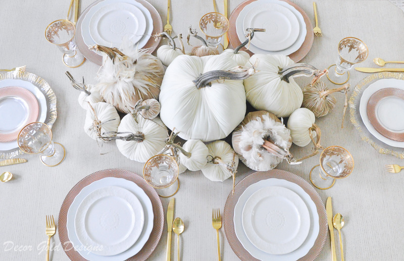 Beautiful tabletop pumpkin styling neutral velvet pumpkins