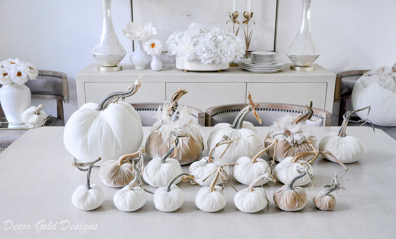 Fall tabletop pumpkin styling neutral velvet pumpkins variety sizes