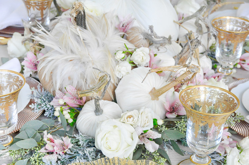 tabletop pumpkin styling neutral velvet pumpkins