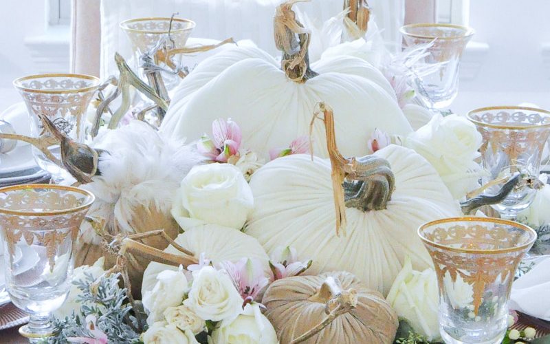 Elegant tabletop pumpkin centerpiece styling