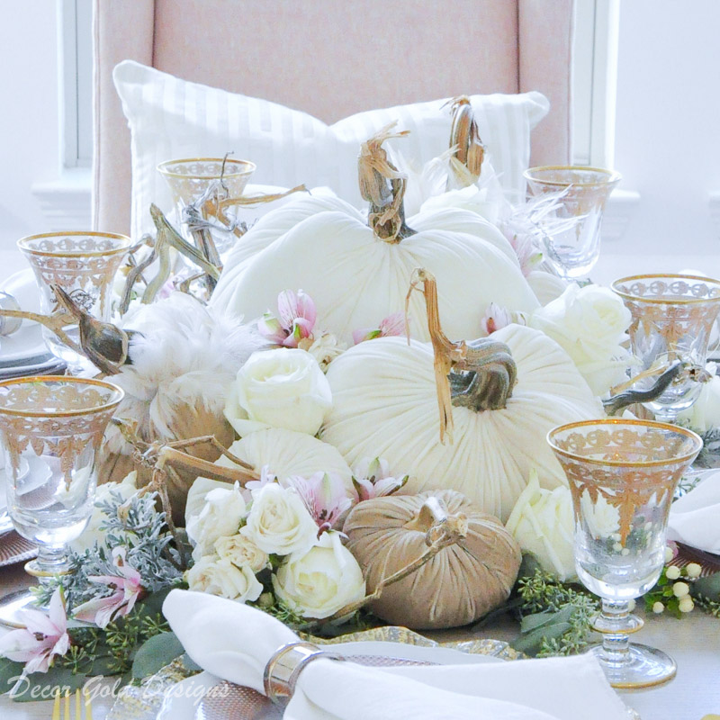 Elegant tabletop pumpkin centerpiece styling