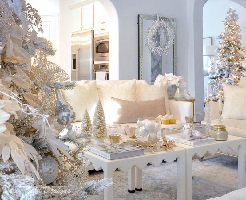 White christmas living room soft blush accents