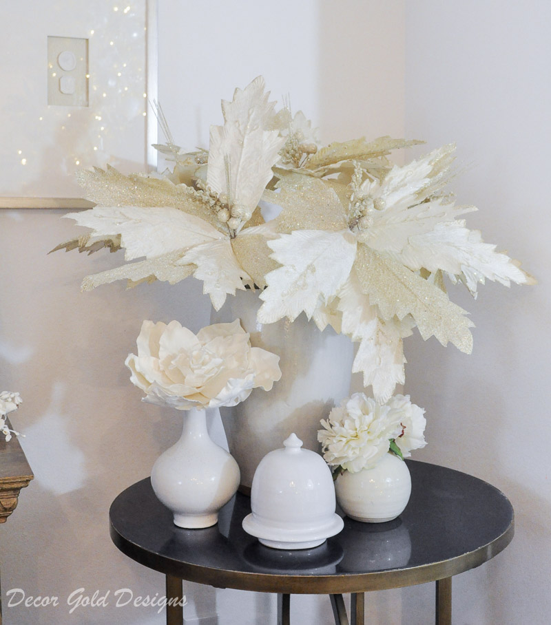 white christmas living room large faux poinsettias