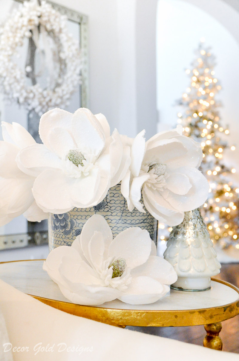 white christmas living room side table decor