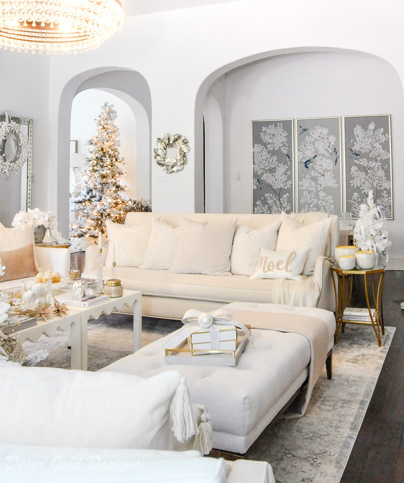 Decorated white Christmas living room