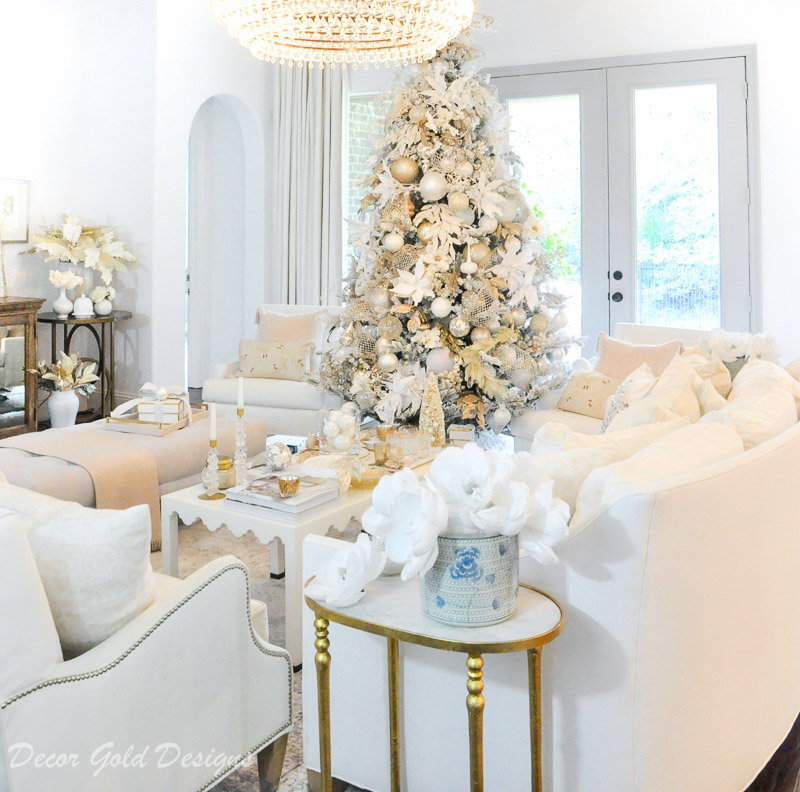 Decorated Christmas living room white decor