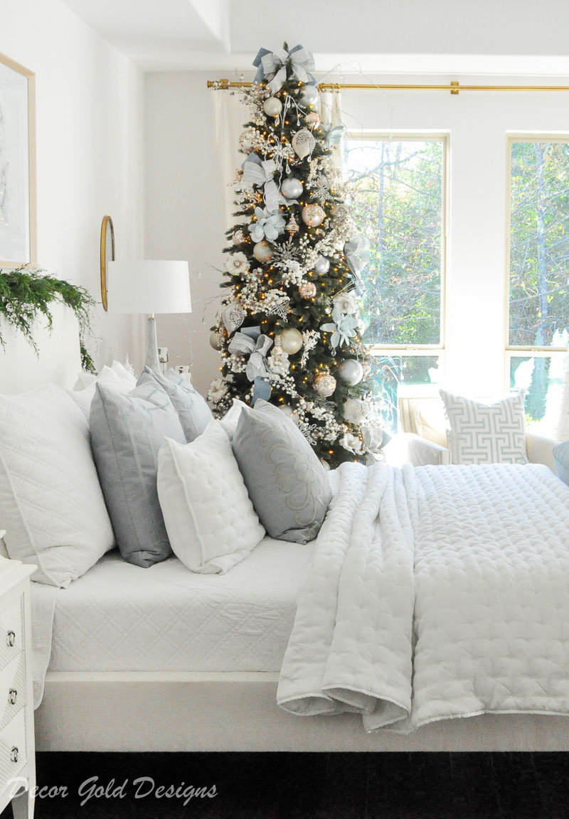 Beautiful white Christmas bedroom elegant decorated tree 