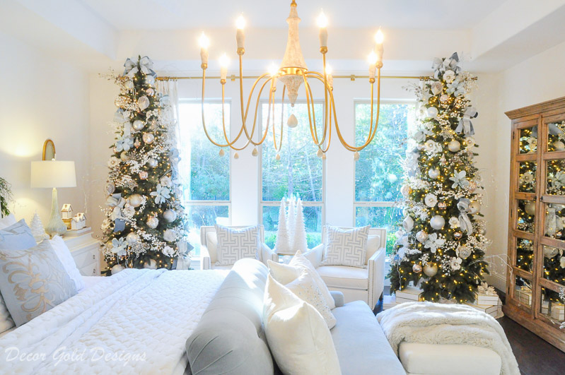 Christmas bedroom two decorated trees 