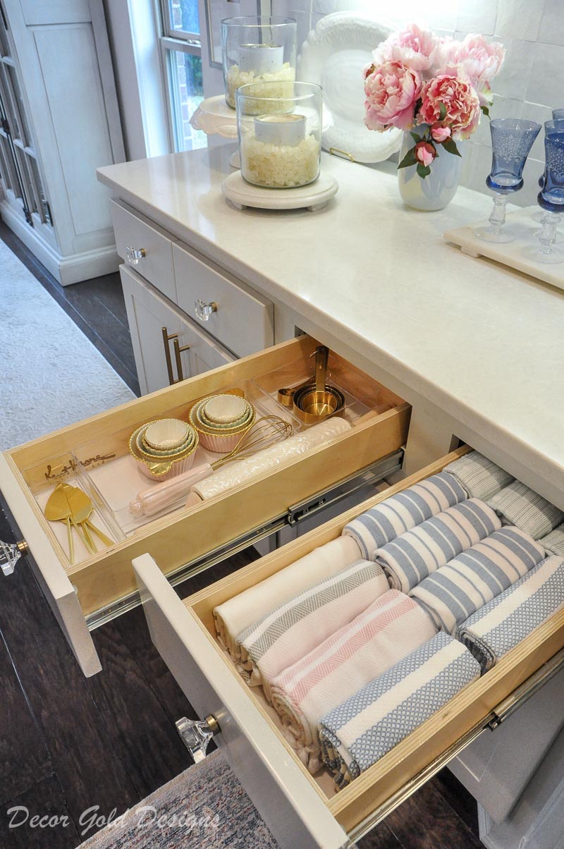 Kitchen organization project dishtowel drawer