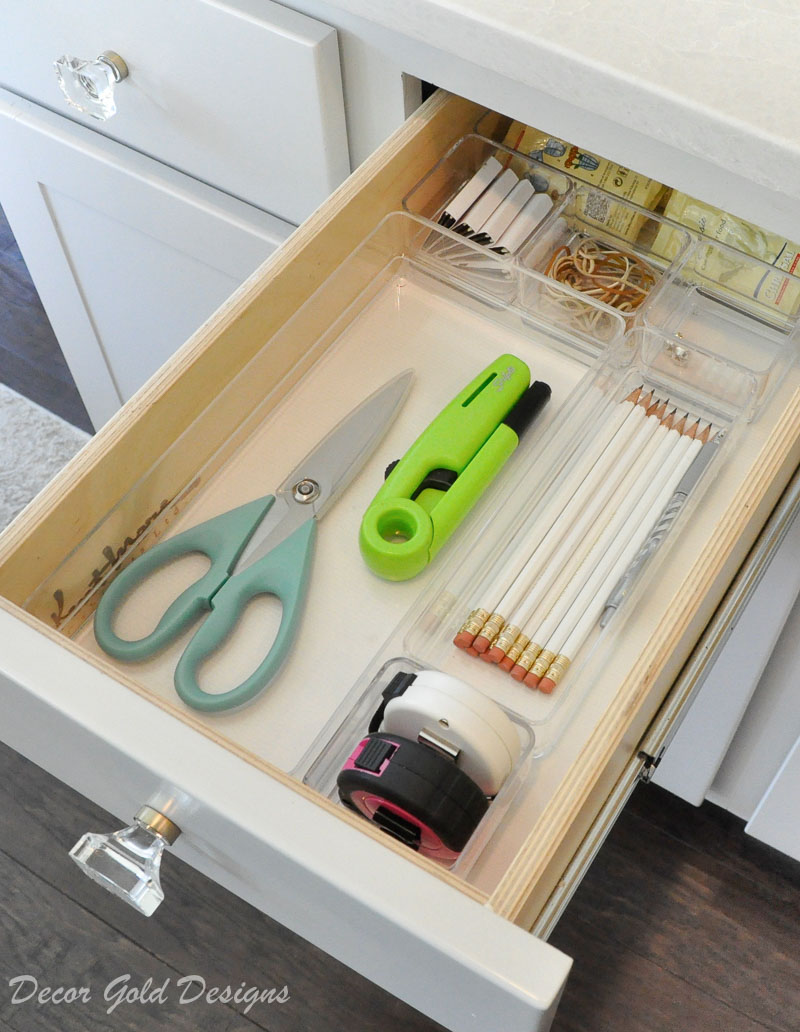 Kitchen organization project junk drawer organized clear acrylic containers