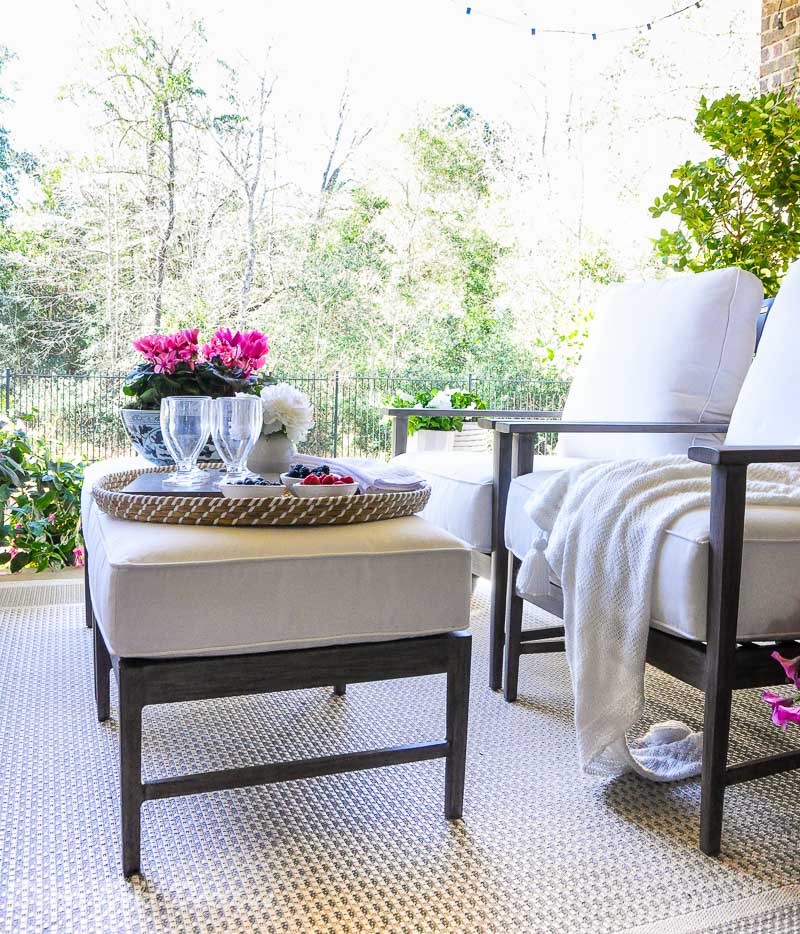 Spring ready patio featuring beautiful furnishings