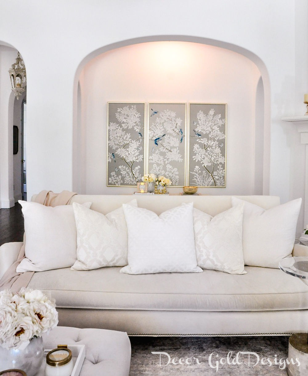 Spring home tour cozy white sofa 