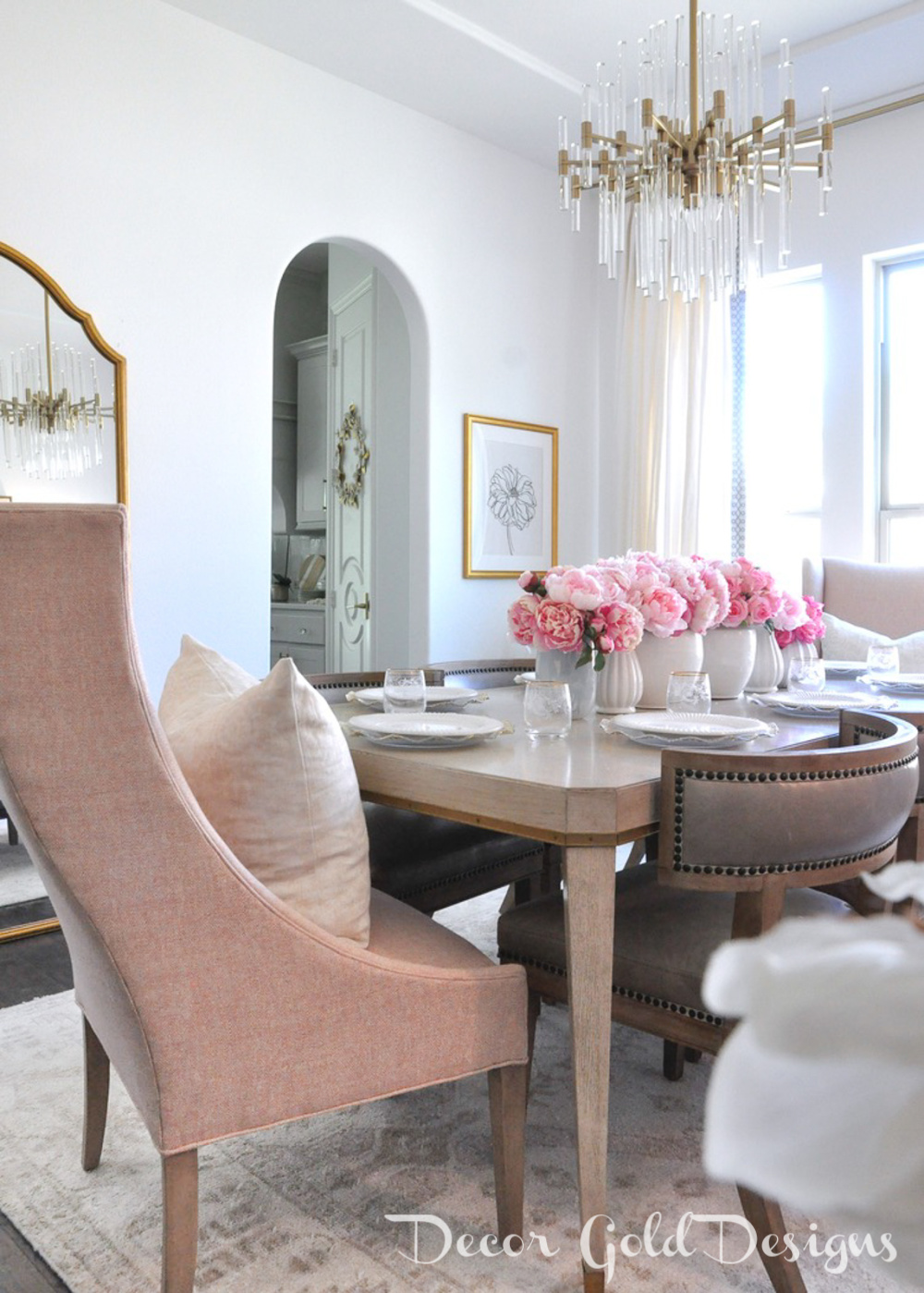 Spring home tour beautiful dining room elegant table blush end chair