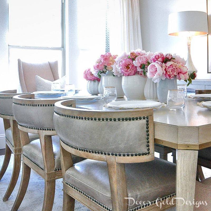 Spring home tour faux pink peonies centerpiece