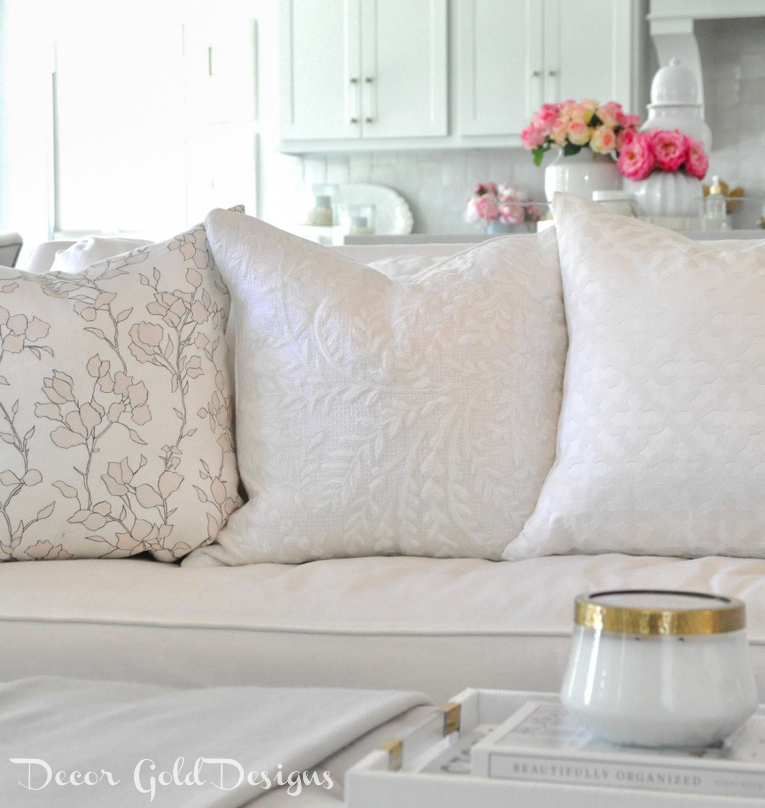 Spring home tour pretty sofa pillows