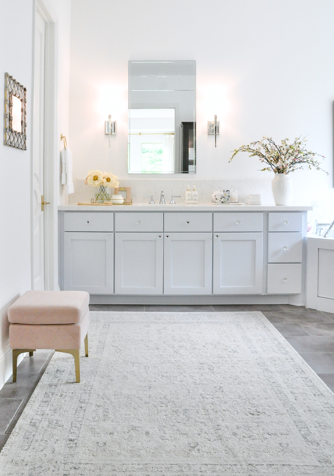 Master bathroom bright beautiful new look reveal shows every angle detail!