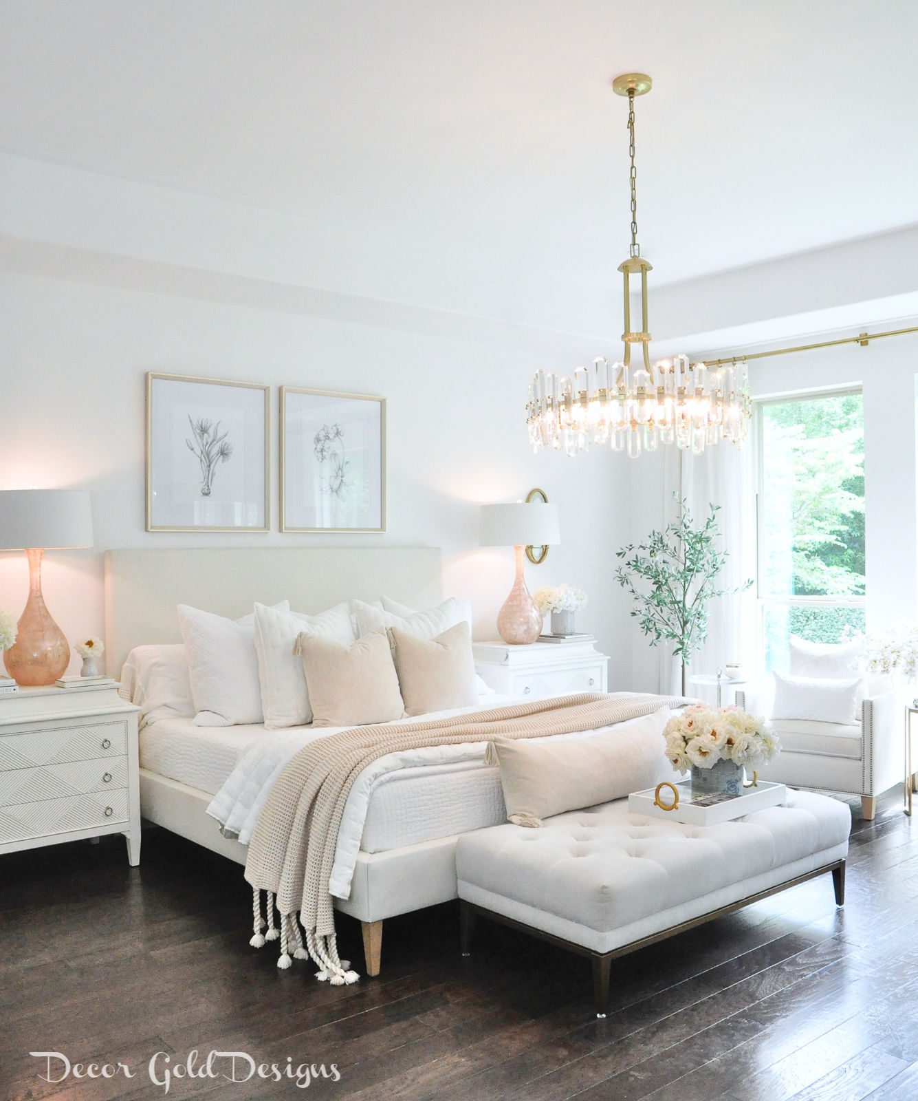 Elegant White Master Bedroom & Blush Decorative Pillows - The Pink Dream