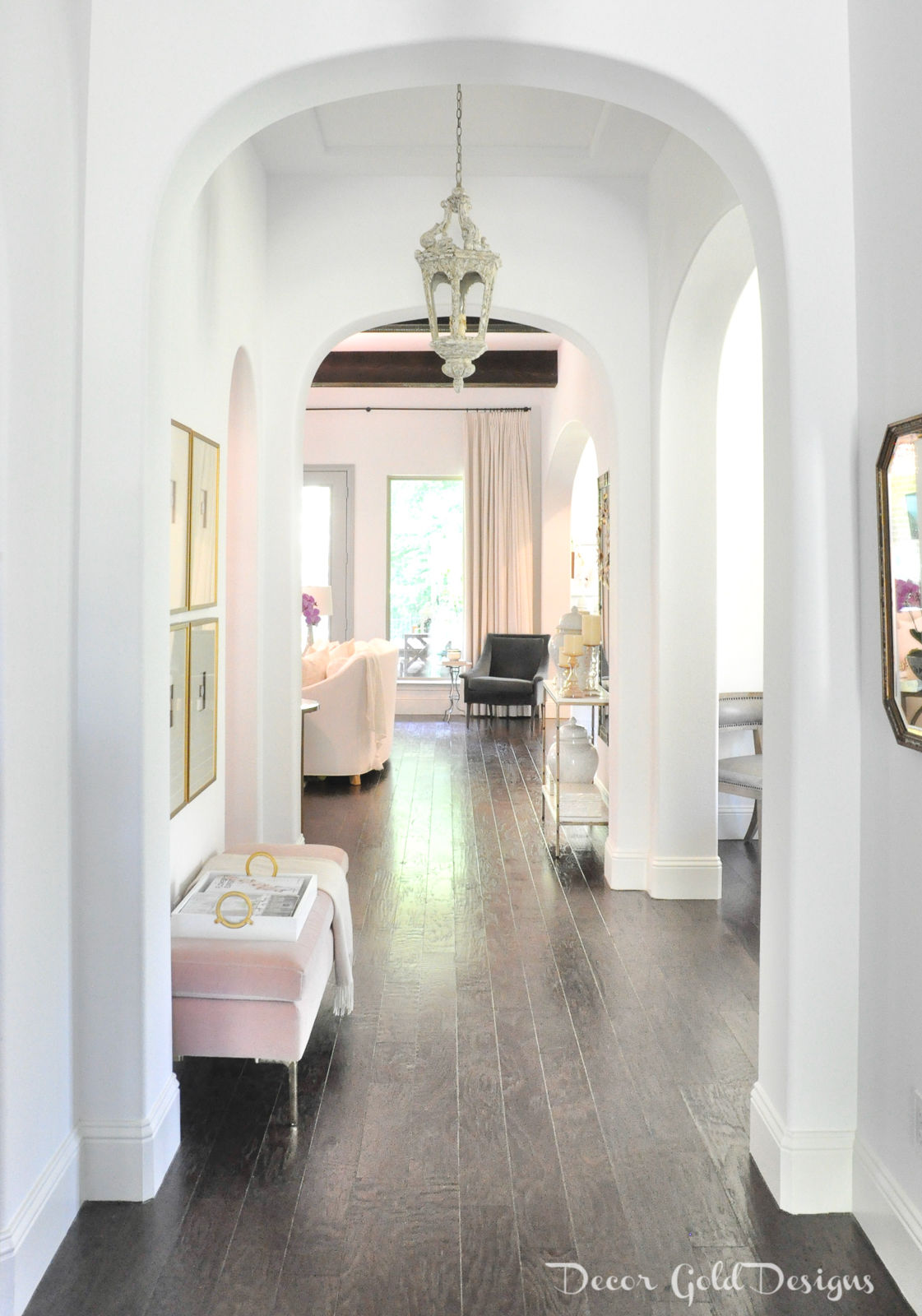 Summer home tour entryway decorated blush