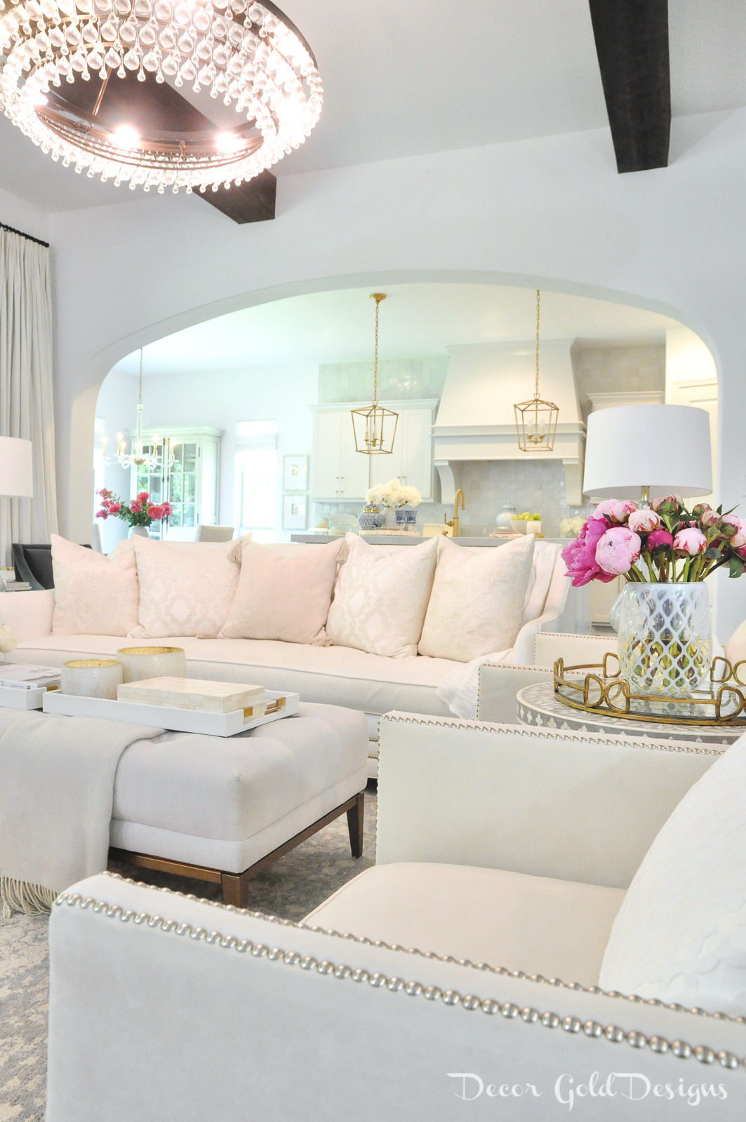 Summer home tour living room decor soft blush bright pink