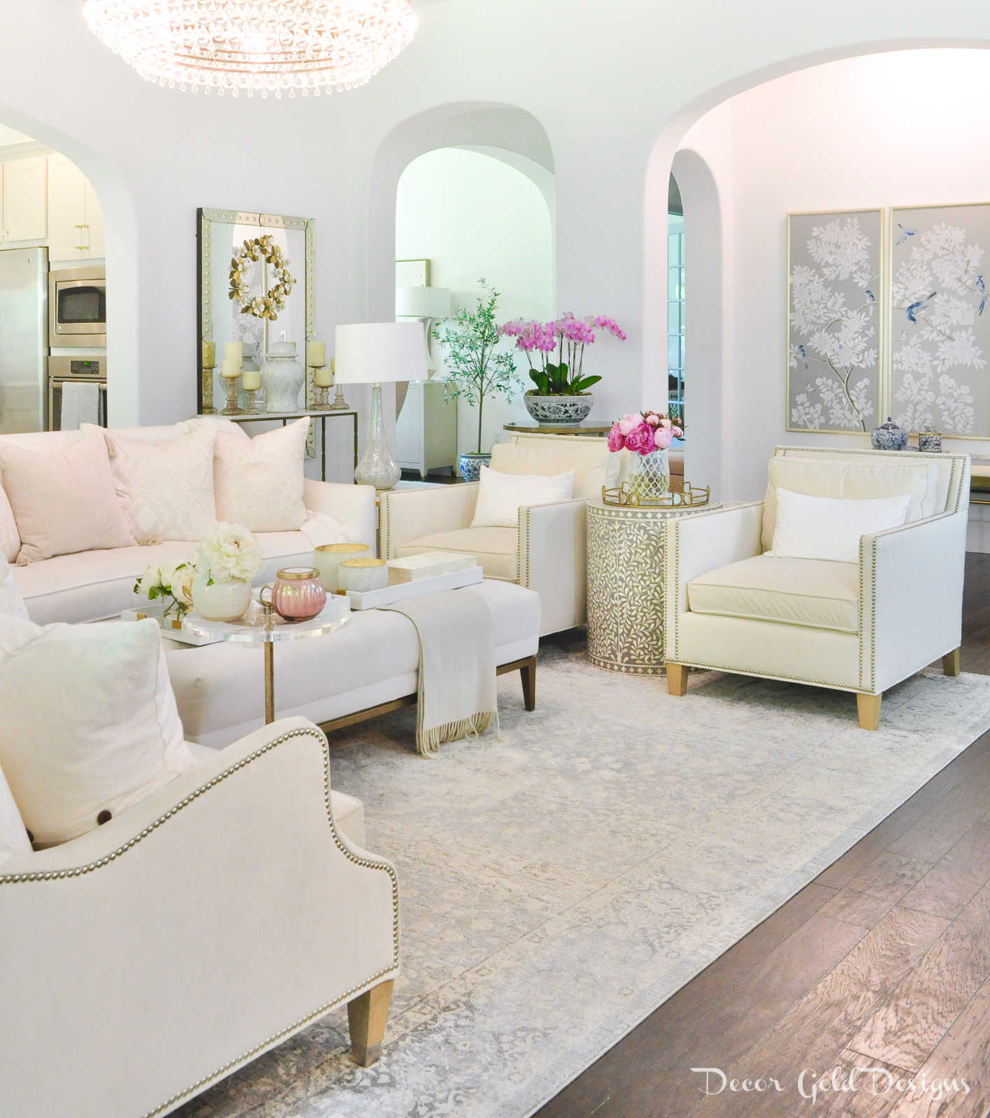 Summer home tour living room decor soft blush bright pink