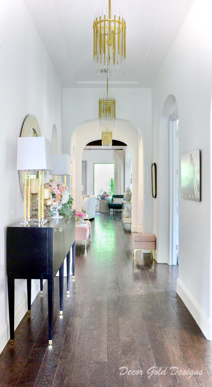 Entryway update pendant lights console gold lamps