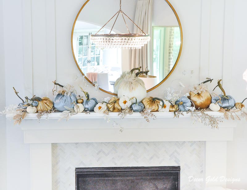 Fall home tour mantel velvet pumpkins