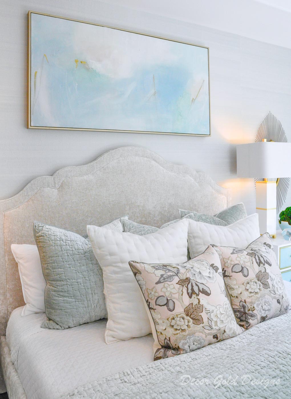 Southern glam master bedroom reveal gorgeous abstract pastel art