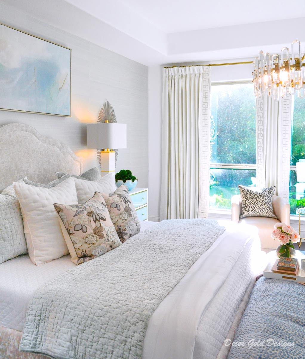 Southern glam master bedroom reveal gorgeous pastel bedding