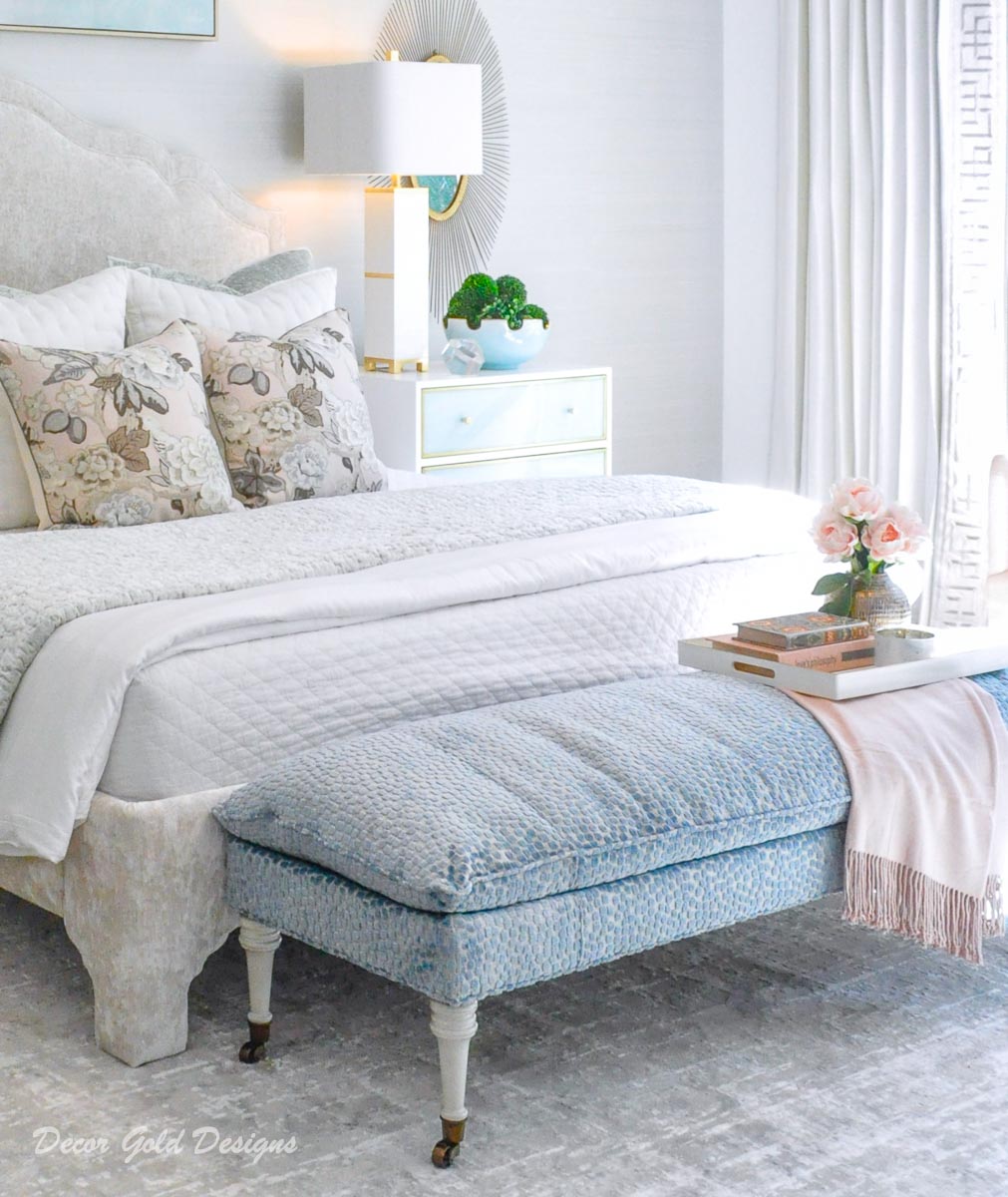 Southern glam master bedroom reveal bench