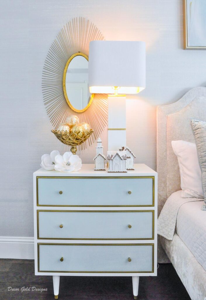 Christmas bedroom white mint green nightstand