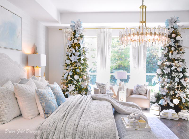 Beautifully decorated bedroom Christmas trees