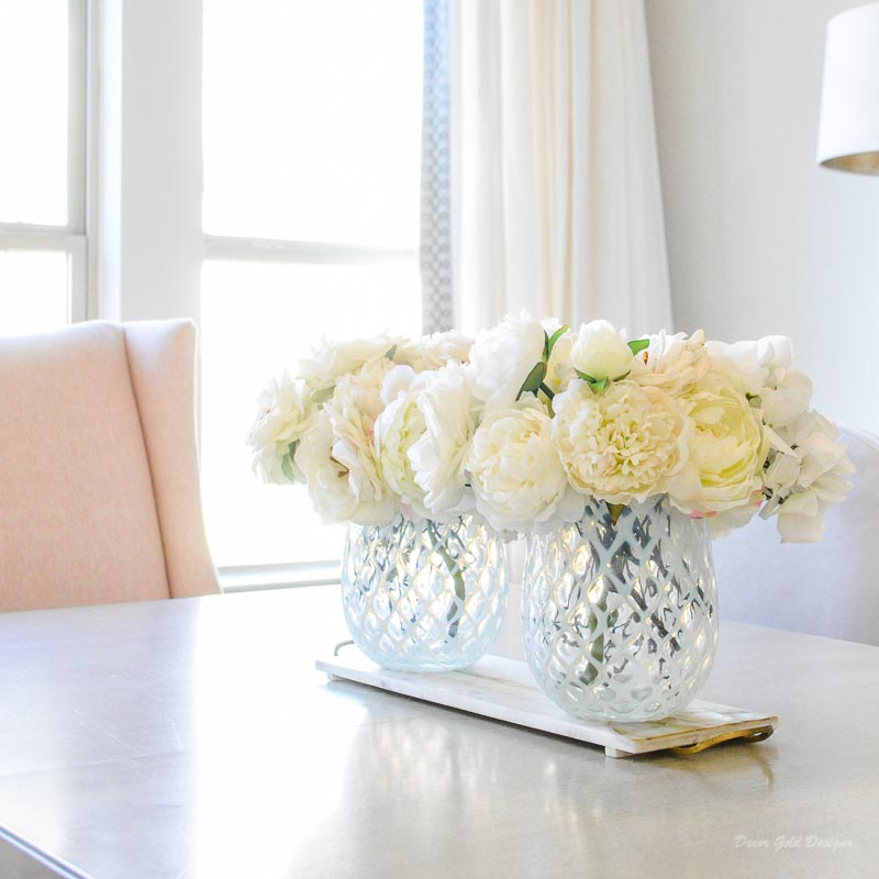 Winter white gold blush dining room