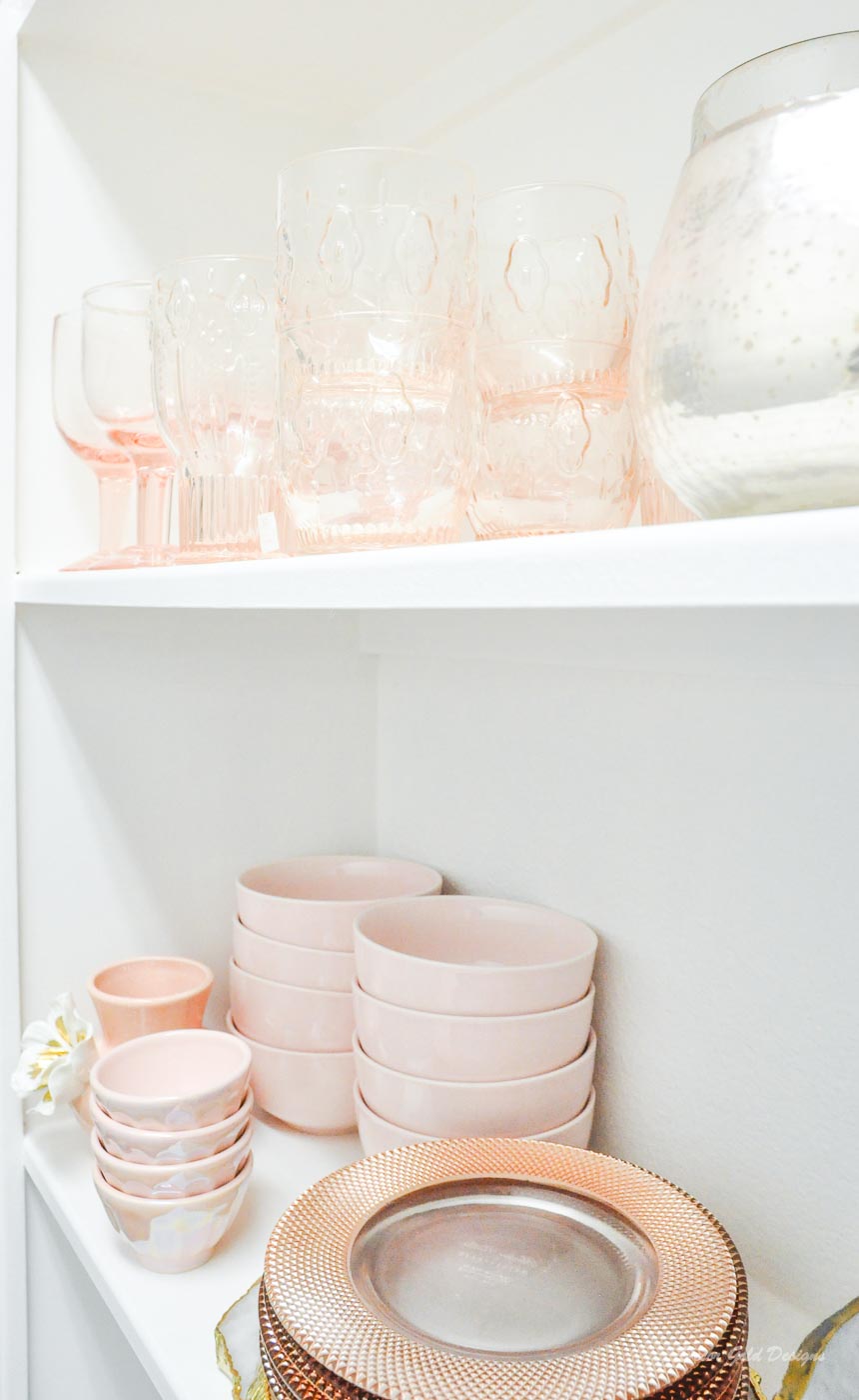 Entertaining closet blush glassware dinnerware