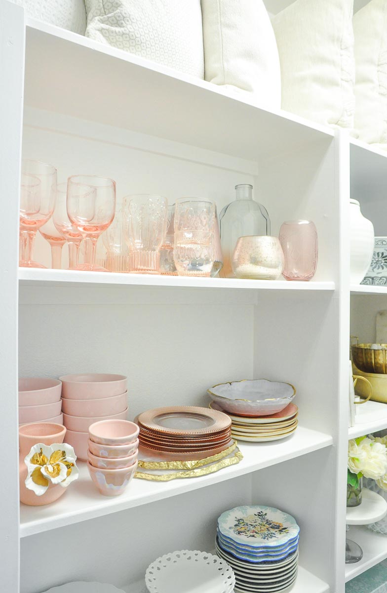 Entertaining closet blush glassware dinnerware