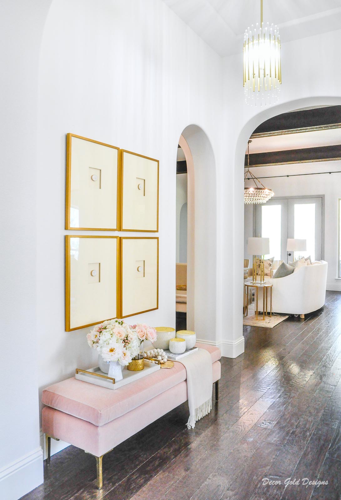 Spring home tour entryway blush pink gold 