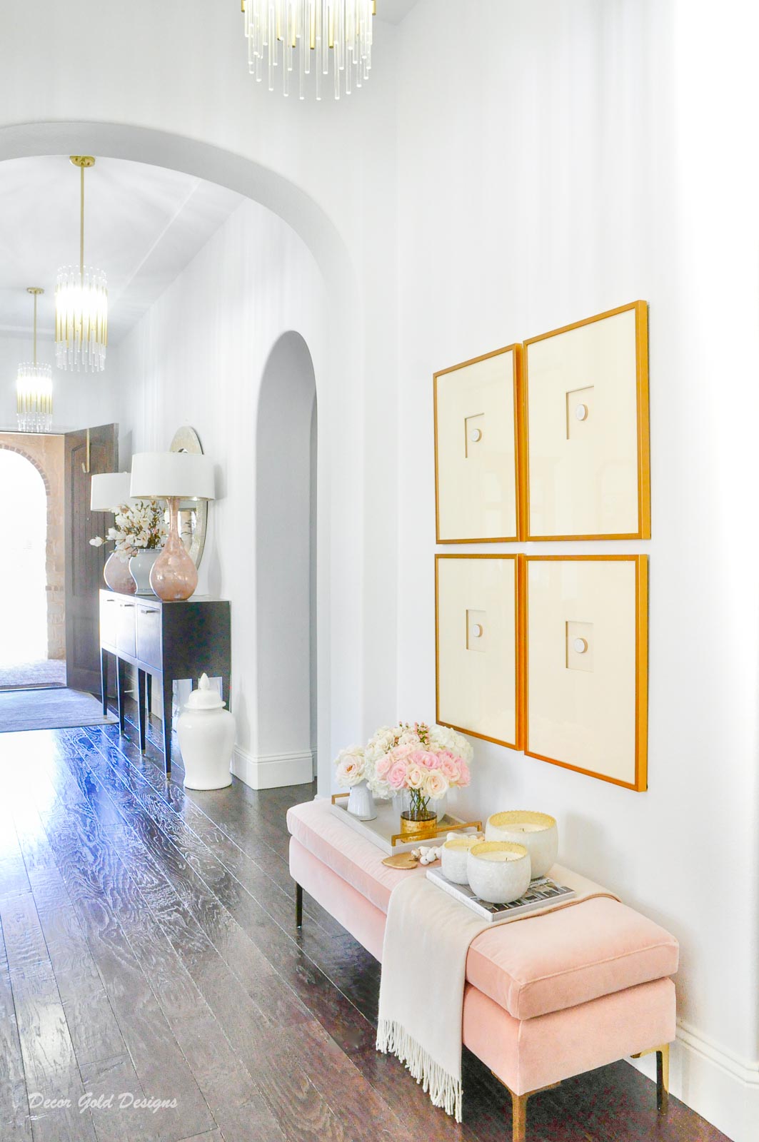 Spring home tour entryway blush pink gold 